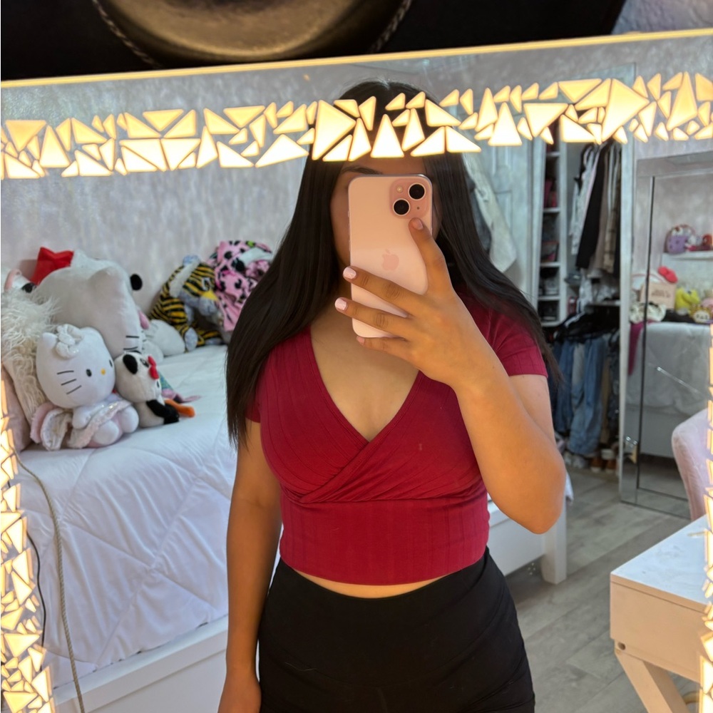 Elegant Red V-Neck Women's Top
